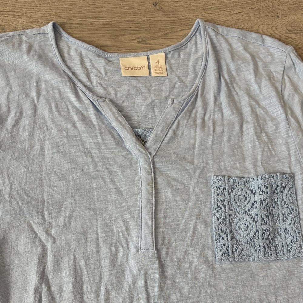 Chico's Soft Blue Tee with Lace Accent